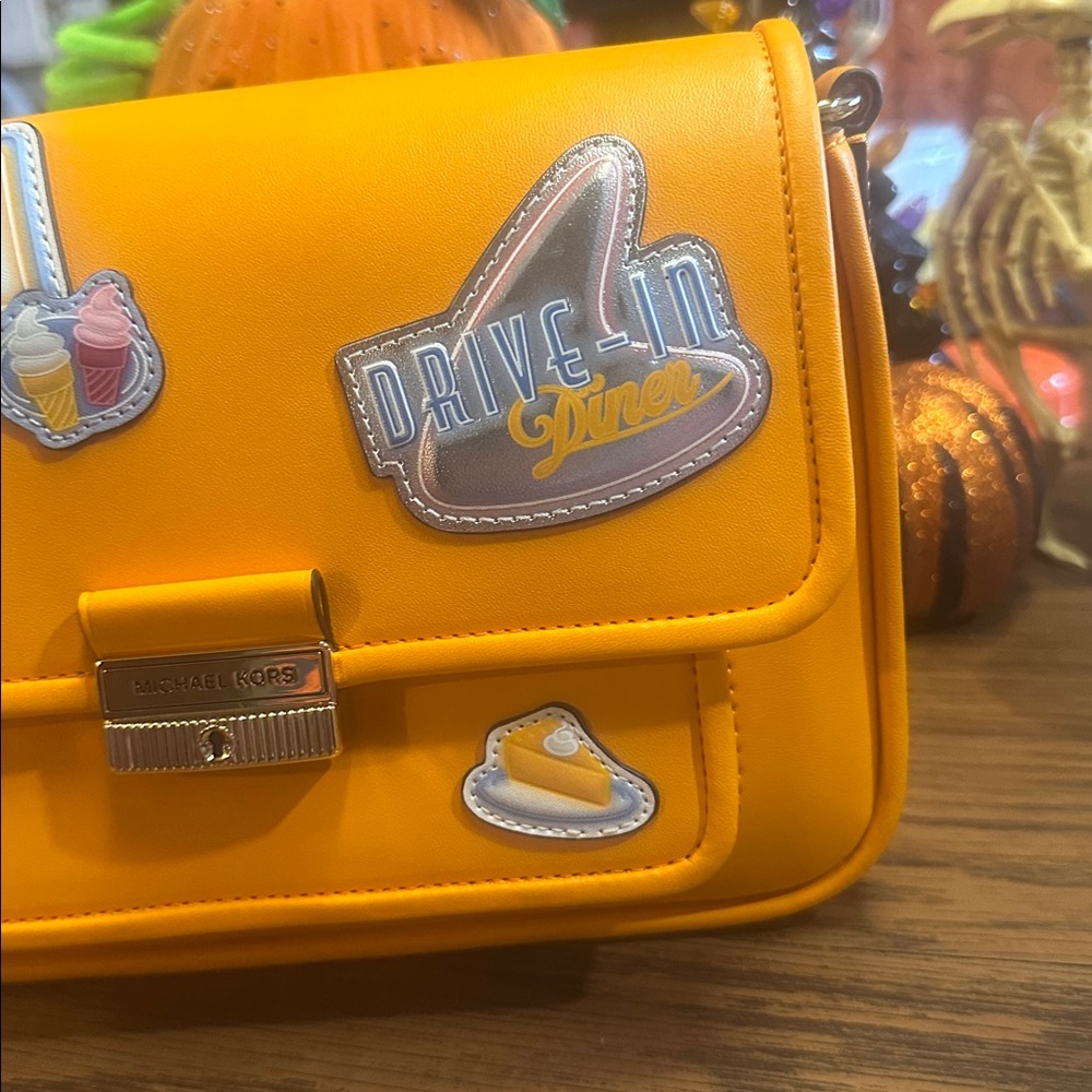 NWT Michael Kors Vibrant Pop Orange medium Crossbody with Retro Patches - Picture 4 of 12